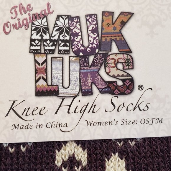 Muk Luks Nordic Print Brown and White Knee-Hi Sock - Picture 2 of 4
